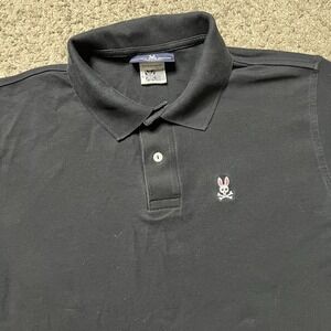 Psycho Bunny Polo Shirt Mens 6 Black Pique Pima Cotton Skull Bunny Logo